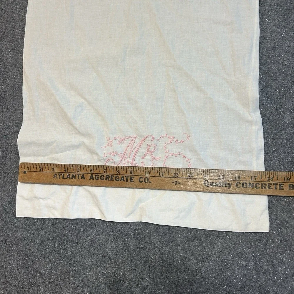 Vintage Pillowcase Standard Embroidered MR Pink Cotton Retro Granny‎ Core